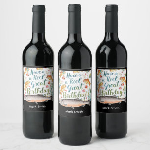 Fishing Lovers Birthday Party Wine Label
