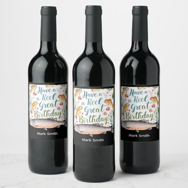 Fishing Lovers Birthday Party Wine Label (Bottles)