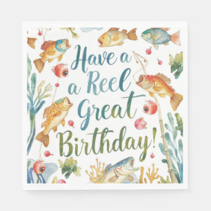 Fishing Lovers Birthday themed watercolor Napkin