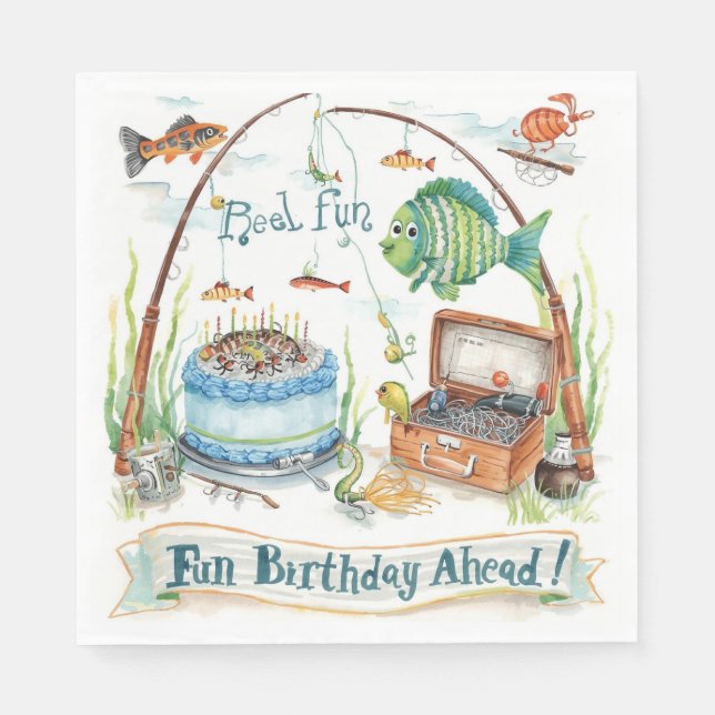 Fishing Lovers Birthday themed watercolor Napkin (Front)