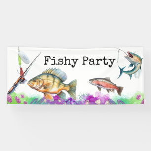 Fishing lovers birthday with Fish  Hook watercolor Banner