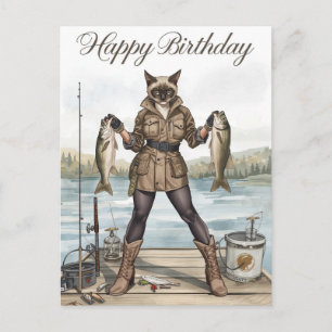 Fishing lovers birthday with Fish watercolor  Postcard