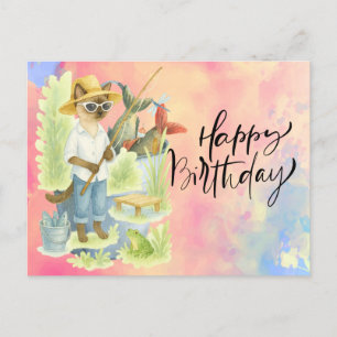 Fishing lovers birthday with Fish   watercolor  Postcard