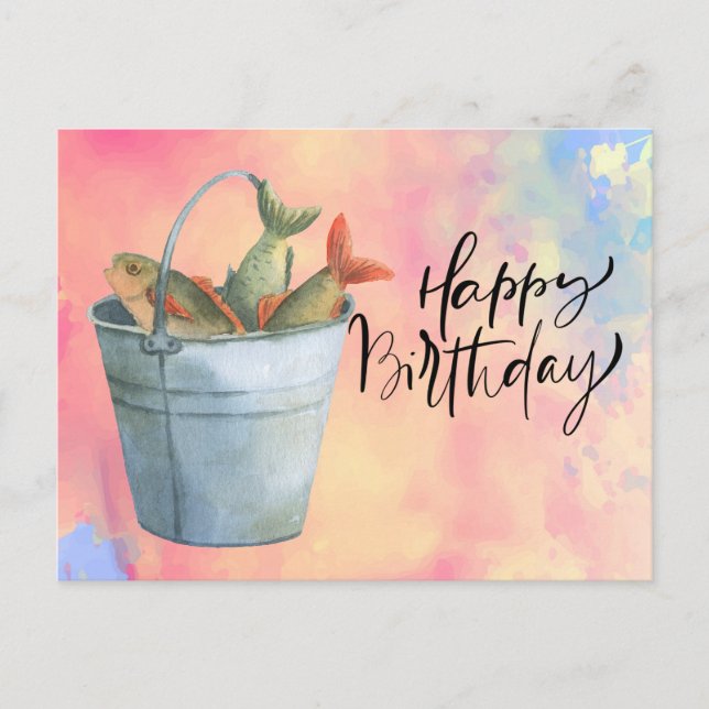 Fishing lovers birthday with Fish   watercolor  Postcard (Front)