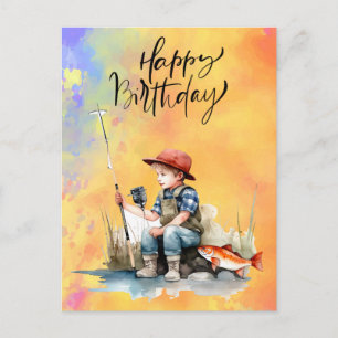Fishing lovers birthday with Fish   watercolor   Postcard