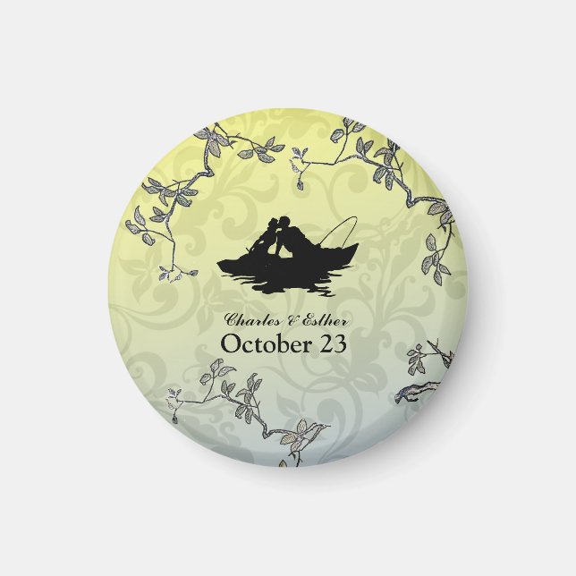 Fishing Lovers Blue Yellow Save the Date Magnet (Front)