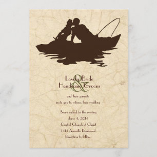 Fishing Lovers Brown Boat Wedding Invitation