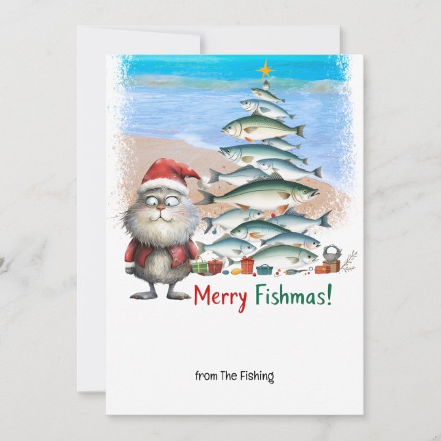 Fishing Lovers Christmas Holiday  with Santa  Cat Card (Front)