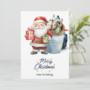 Fishing Lovers Christmas Holiday with Santa Claus Card