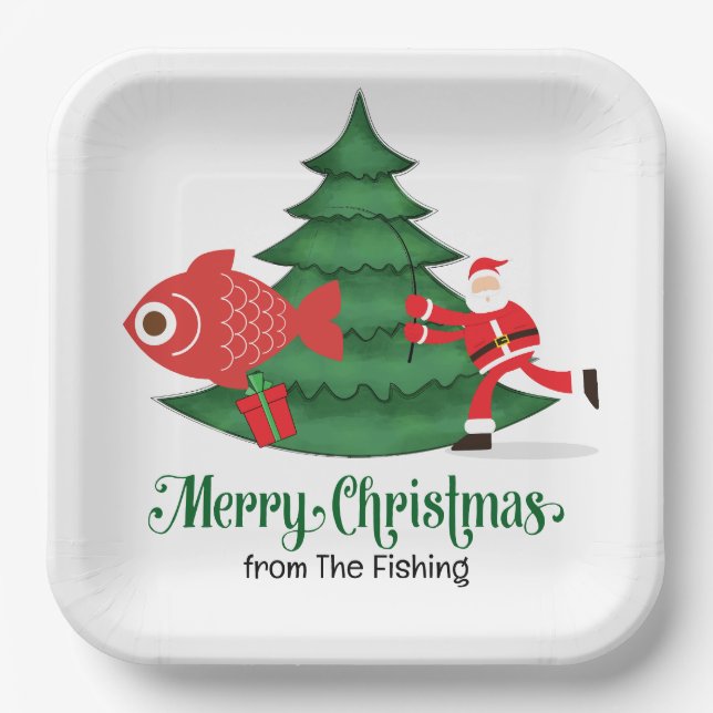 Fishing Lovers Christmas Holiday with Santa Claus Paper Plate (Front)