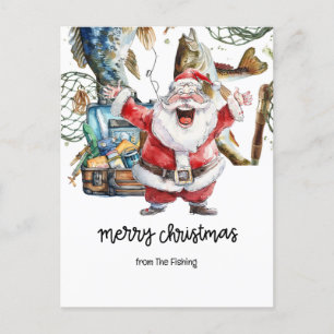 Fishing Lovers Christmas Holiday with Santa Claus Postcard