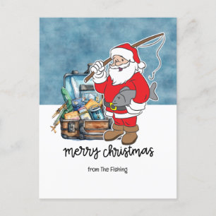 Fishing Lovers Christmas Holiday with Santa Fish Postcard