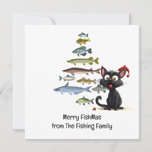 Fishing Lovers Christmas  Santa Claus Cat Lovers Holiday Card (Front)