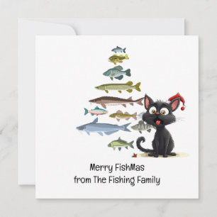 Fishing Lovers Christmas Santa Claus Cat Lovers Holiday Card