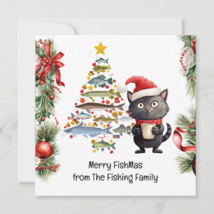 Fishing Lovers Christmas  Santa Claus Cat Lovers Holiday Card