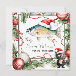 Fishing Lovers Christmas  Santa Claus Cat Lovers Holiday Card