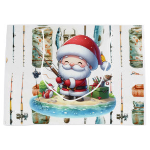 Fishing Lovers Christmas  Santa Claus Large Gift Bag
