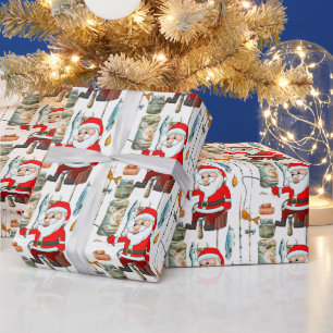 Fishing Lovers Christmas  Santa Claus Wrapping Paper