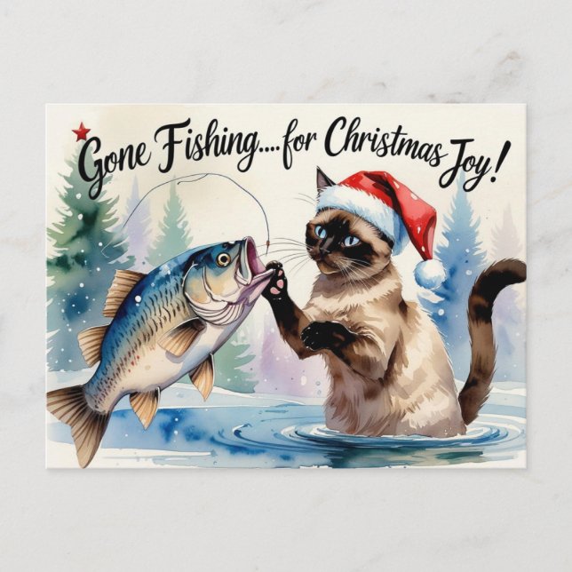 Fishing Lovers Christmas themed for Cat lovers  Holiday Postcard (Front)