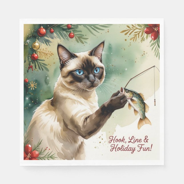 Fishing Lovers Christmas themed for Cat lovers Napkin (Front)