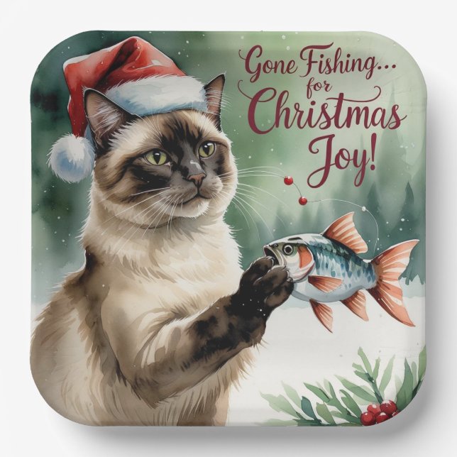Fishing Lovers Christmas themed for Cat lovers Paper Plate (Front)
