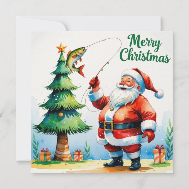 Fishing Lovers Christmas themed with Santa Claus Holiday Card (Front)