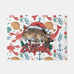 Fishing Lovers Christmas with Santa Claus Fish Doormat
