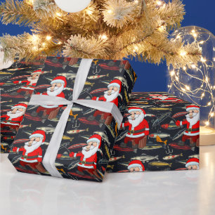 Fishing Lovers Christmas with Santa Claus Fish  Wrapping Paper