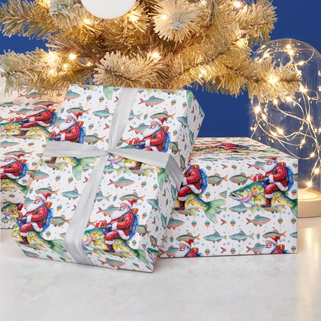 Fishing Lovers Christmas with Santa Claus Fish  Wrapping Paper (Holidays)