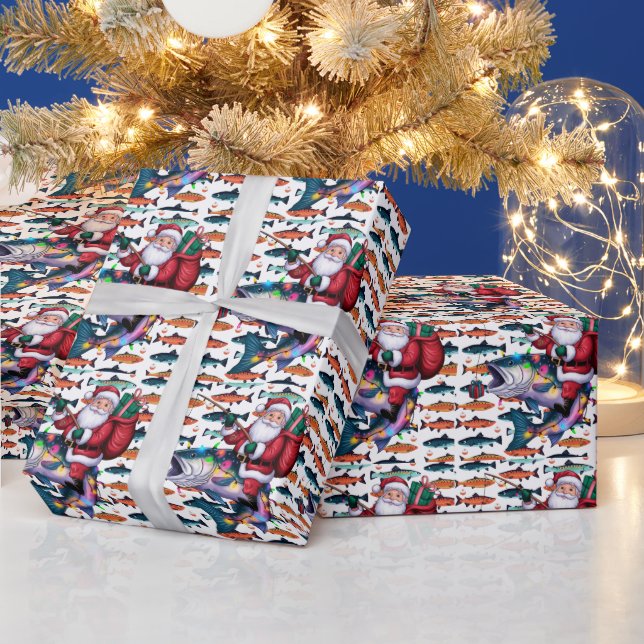 Fishing Lovers Christmas with Santa Claus Fish  Wrapping Paper (Holidays)