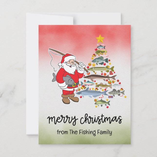 Fishing Lovers Christmas with Santa Claus Holiday Card (Front)