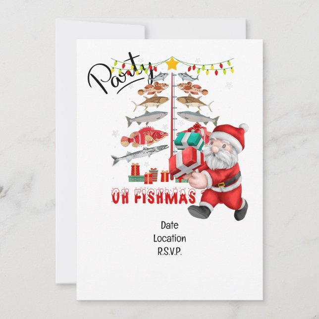 Fishing Lovers Christmas with Santa Claus Invitation (Front)