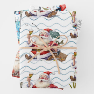 Fishing Lovers Christmas with Santa Claus Wrapping Paper Sheet