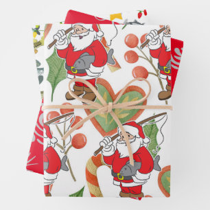 Fishing Lovers Christmas with Santa Claus Wrapping Paper Sheet