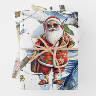 Fishing Lovers Christmas with Santa Claus Wrapping Paper Sheet