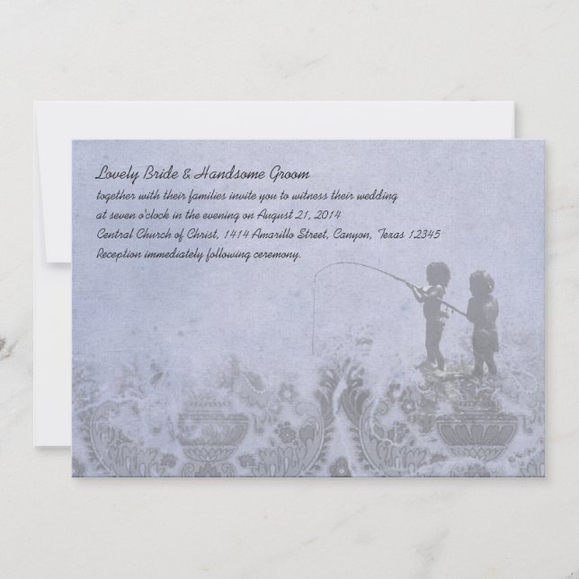 Fishing Lovers Faded Blue Wedding Invitation (Front)