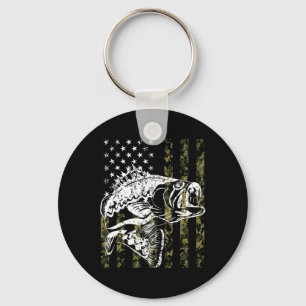 Fishing Lovers Fishing Vintage American Flag Key Ring
