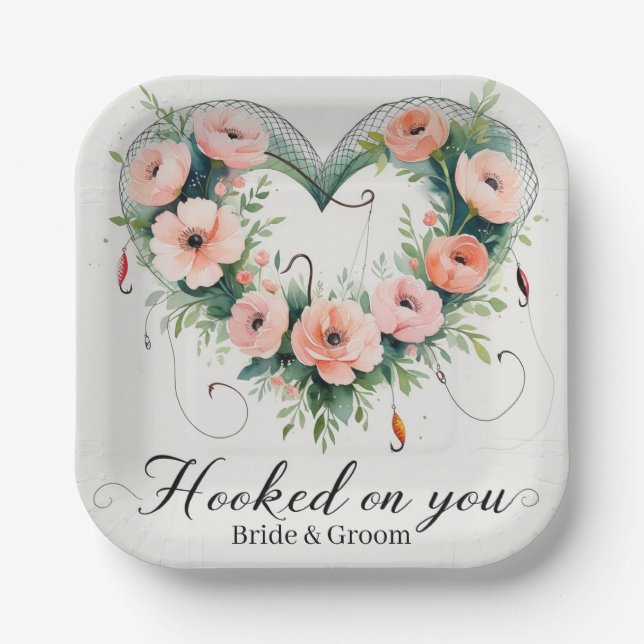 Fishing lovers Hook on you for  Wedding  Paper Plate (Front)