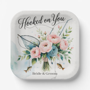 Fishing lovers Hook on you for  Wedding  Paper Plate