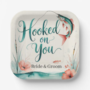 Fishing lovers Hook on you for  Wedding  Paper Plate