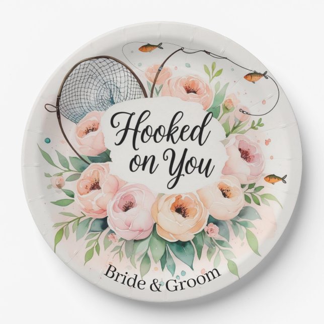 Fishing lovers Hook on you for  Wedding  Paper Plate (Front)
