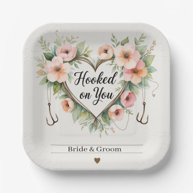 Fishing lovers Hook on you for  Wedding  Paper Plate (Front)