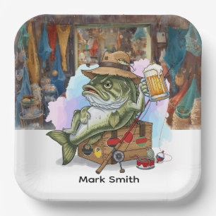 Fishing Lovers is drinking beer Paper Plate