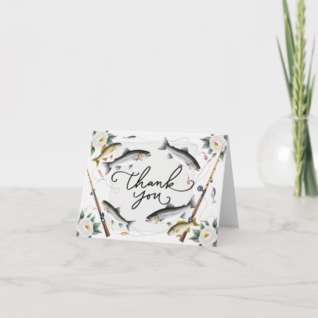 Fishing Lovers Thank you with fish and flowers Card (Front)