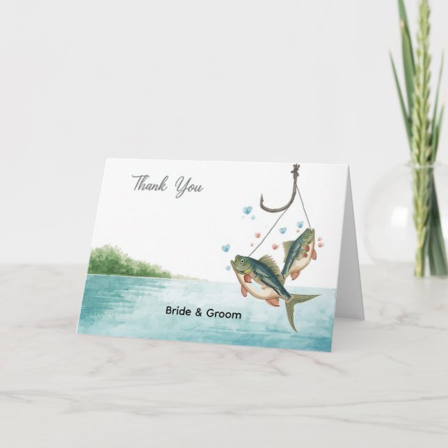 Fishing Lovers Wedding Watercolor Thank You Card  (Front)