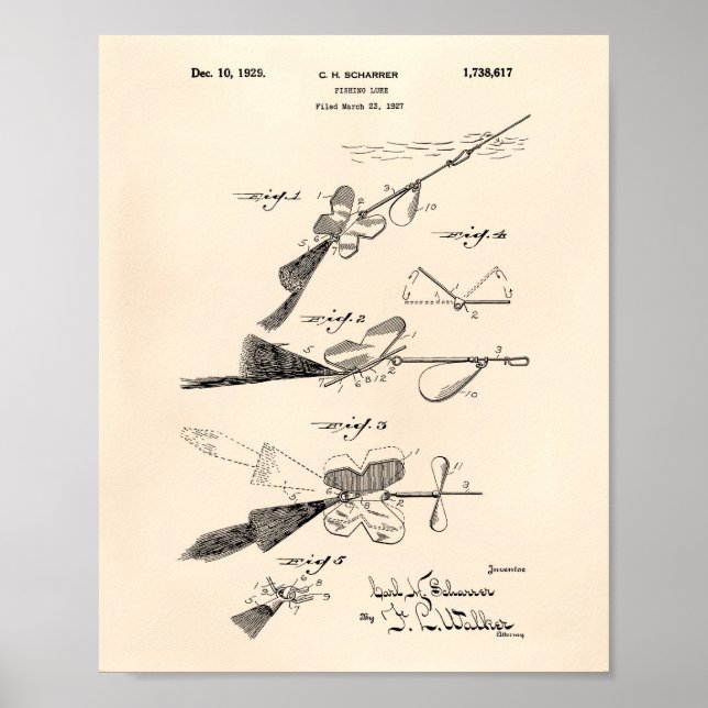 Fishing Lure 1929 Patent Art Old Peper Poster (Front)