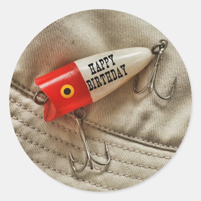 Fishing Lure Happy Birthday Classic Round Sticker (Front)