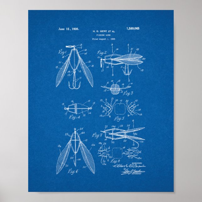 Fishing Lure Patent - Blueprint Poster (Front)