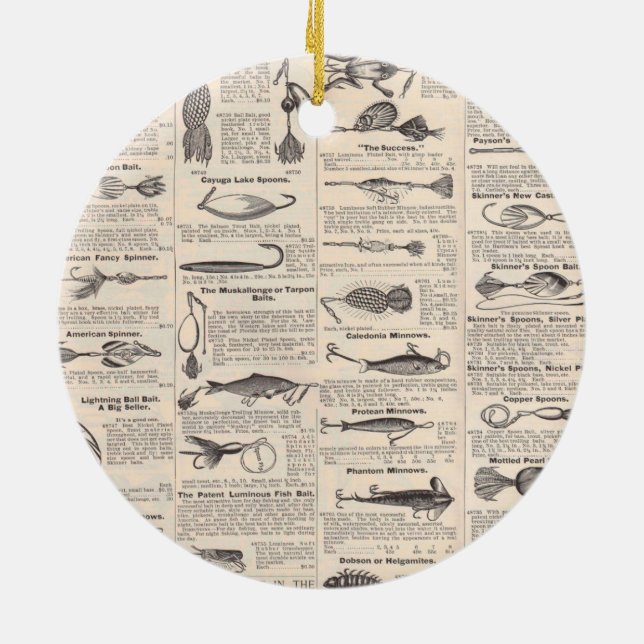 Fishing Lures Advertising Fisherman Art Ceramic Tree Decoration (Back)