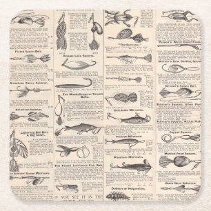 Fishing Lures Advertising Fisherman Art Square Paper Coaster